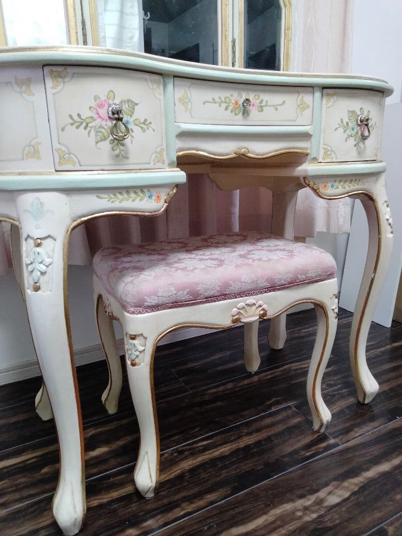 ロココ調 アンティーク 猫足 ドレッサー 三面ミラー