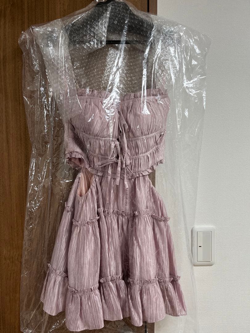 ROBE de FLEURS シャーリングサテンミニキャバドレス　S ピンク