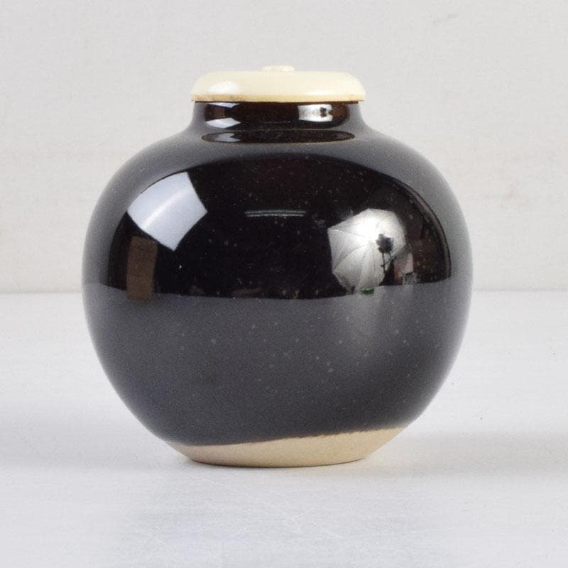 茶道具 古瀬戸 加藤藤山作 文琳茶入 仕覆付 共箱 V 8857