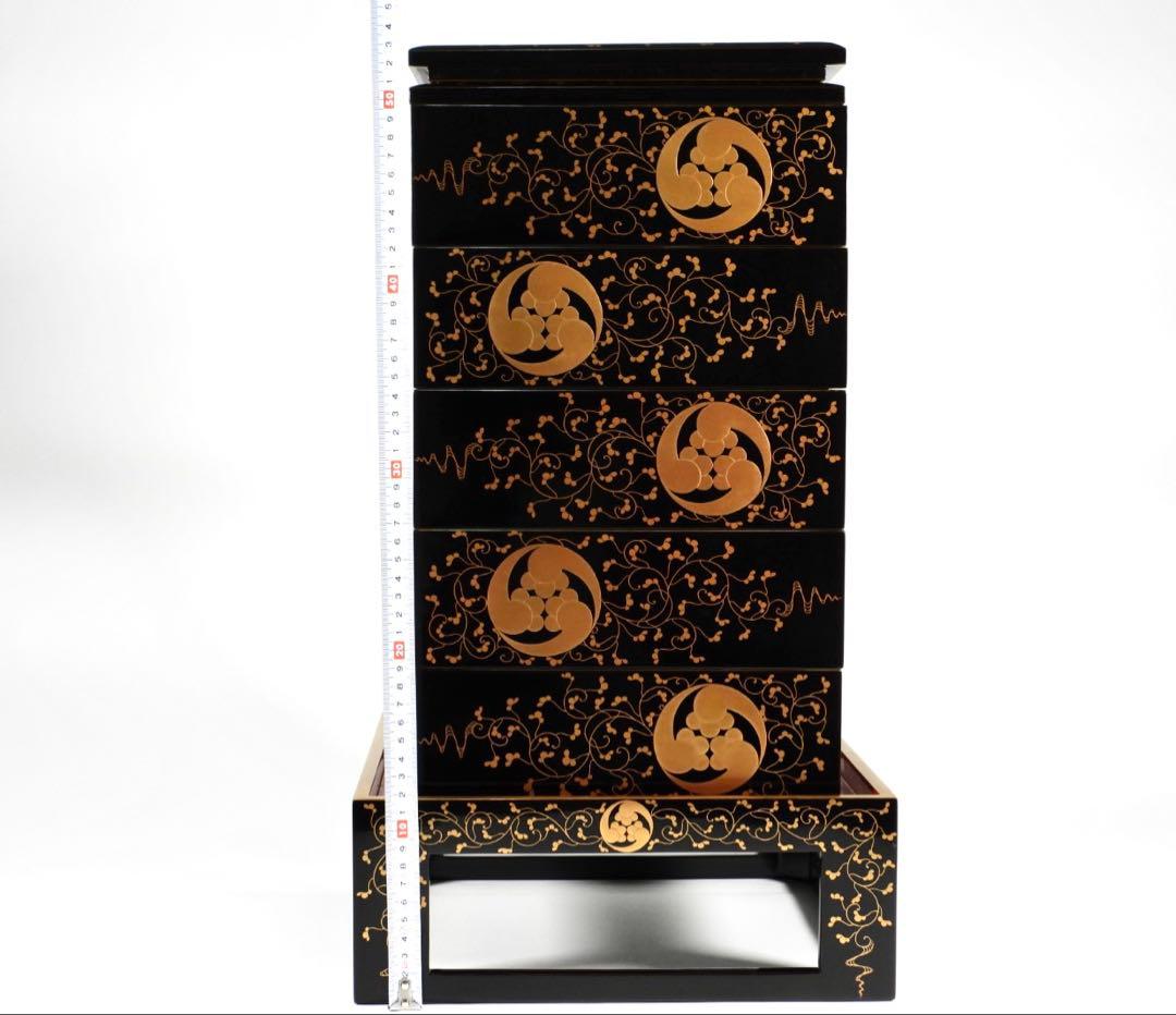 茶道具 輪島塗 上等黒内梨地金蒔絵 五段重 重箱