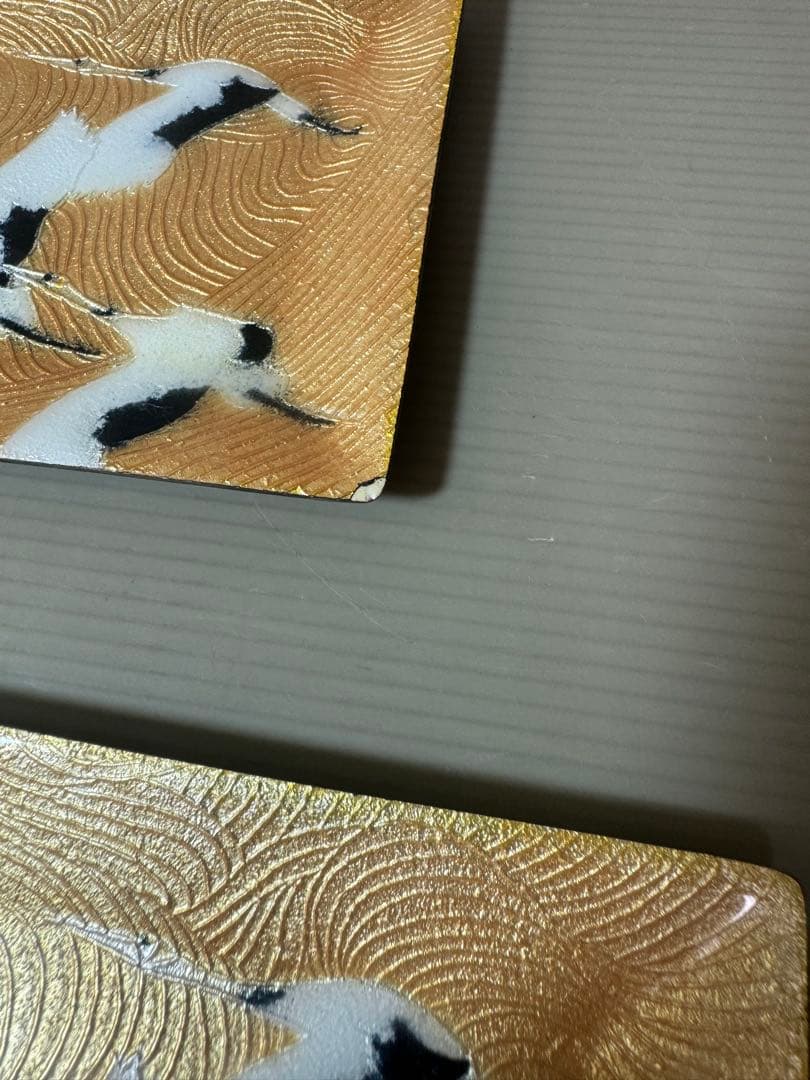 2936 七宝焼　金地双鶴　角皿　5客