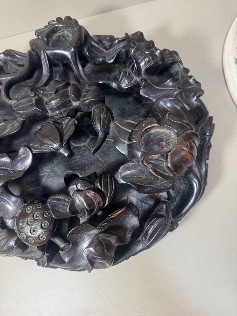 2175 骨董　色絵魚文　金魚鉢　花台付き　根木風　時代物