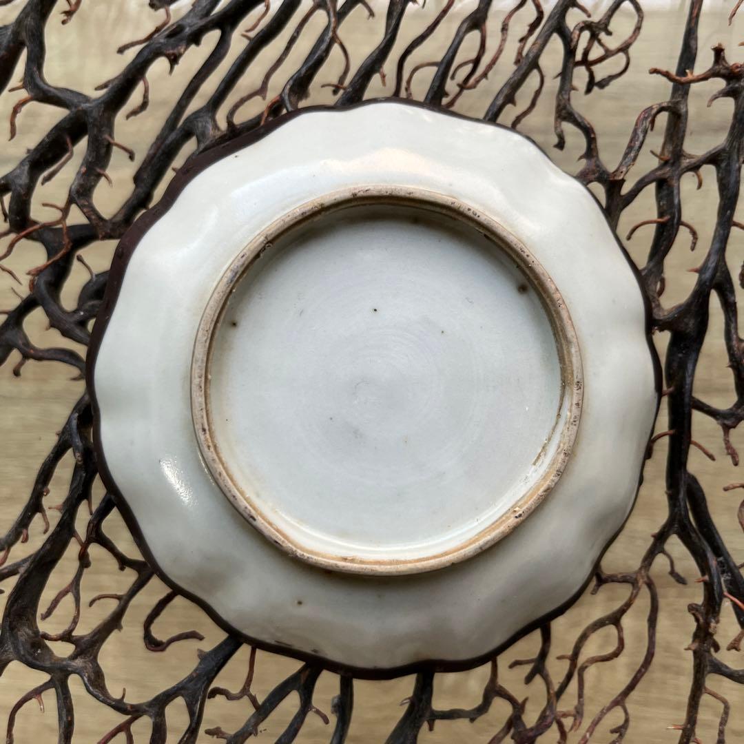 骨董 中国 古陶 清朝 粉彩 十錦手 希少 暗色色絵 波縁 豆