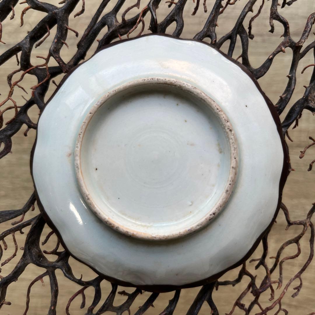 骨董 中国 古陶 清朝 粉彩 十錦手 希少 暗色色絵 波縁 豆