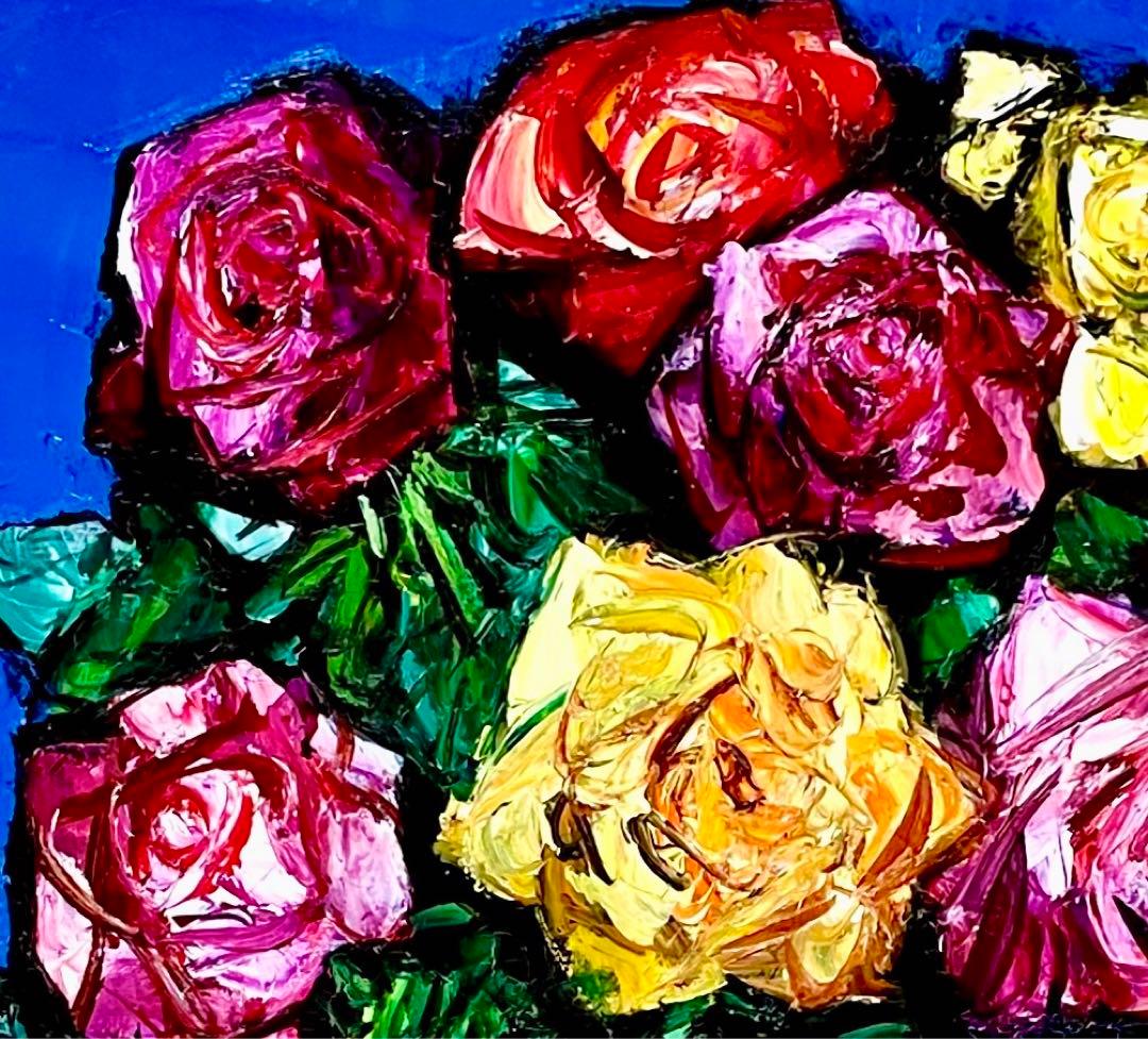 中川力　真作「ばら」 油彩6号　格調高い薔薇図名品　師：有島生馬