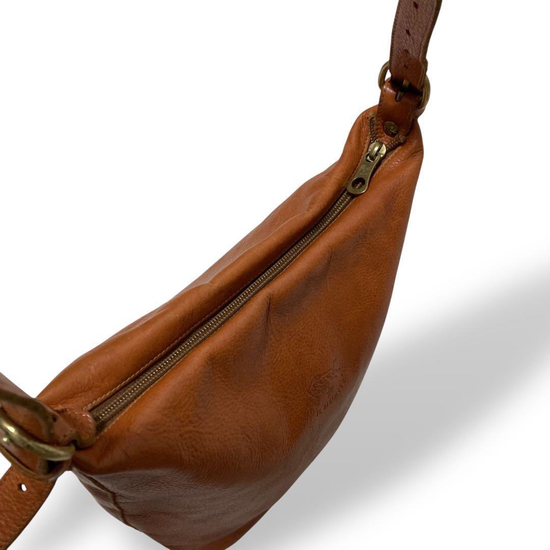 【美品】イルビゾンテ　バケツ型　ショルダーバッグ　オールレザー　ロゴ型押し　茶