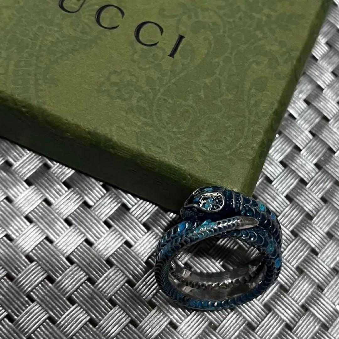 gucci ミケーレ期ガーデンスネークリング　ブルーラッカー　17号　デムナ