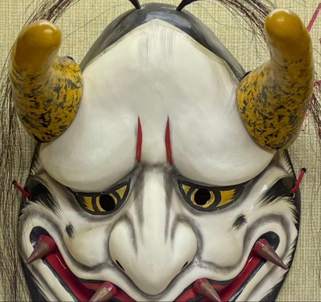 石見神楽面　石見神楽　石州和紙　在銘　作家作品　魔除け　健康長寿　Lw7613