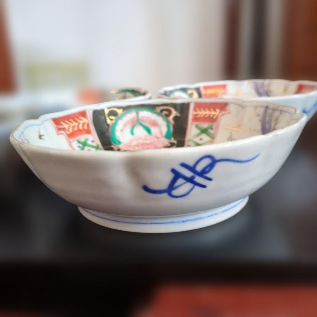 骨董 伊万里 色絵 なます皿 皿 陶器 梅に燕 花弁形 5枚〜