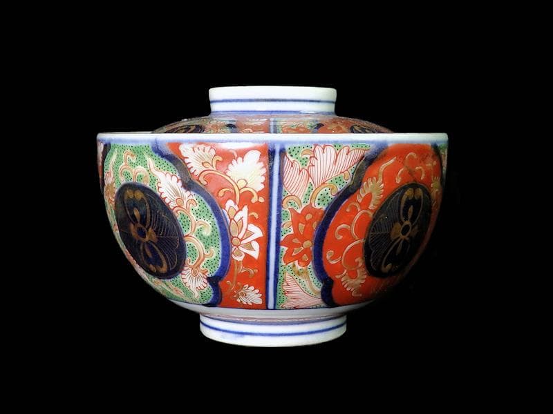 大聖寺伊万里　唐子に桜花　金唐草に花の図　大振蓋茶碗　D073AS-CPe