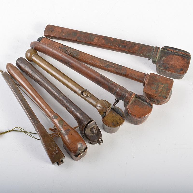 時代提げ物　書道具　古銅　矢立　15点まとめて　F　R7308