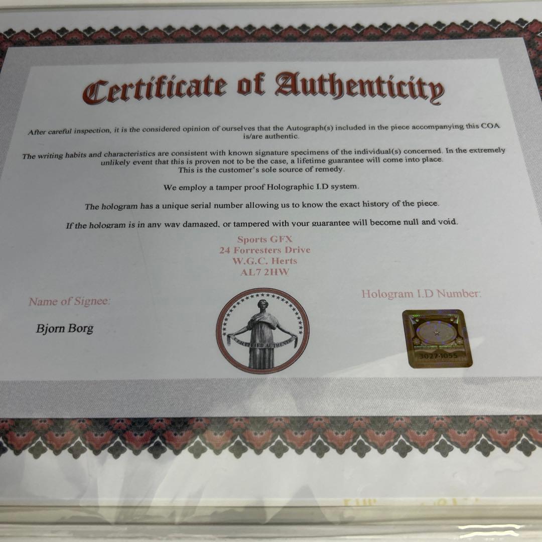 テニス　男子　ビョルン・ボルグ 証明書付き　直筆サイン入りフォト