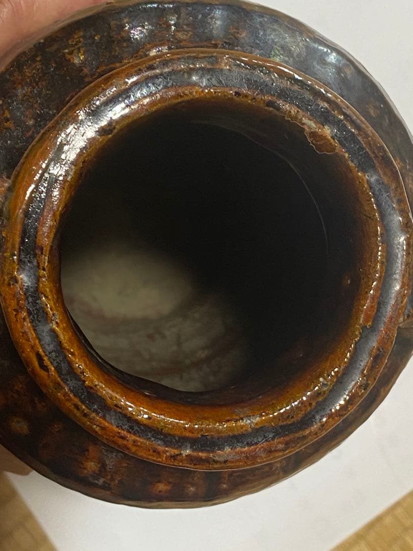 販売済み ♢希少！大樋焼 時代物 飴釉箆面取り 双耳壺 瓶 華道 茶道具