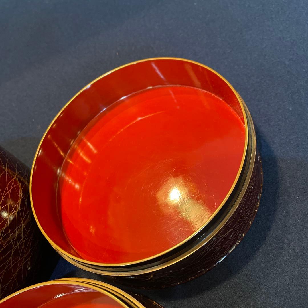 時代物「秋草に露 蒔絵」の『丸型重箱』仕覆・共箱付※美