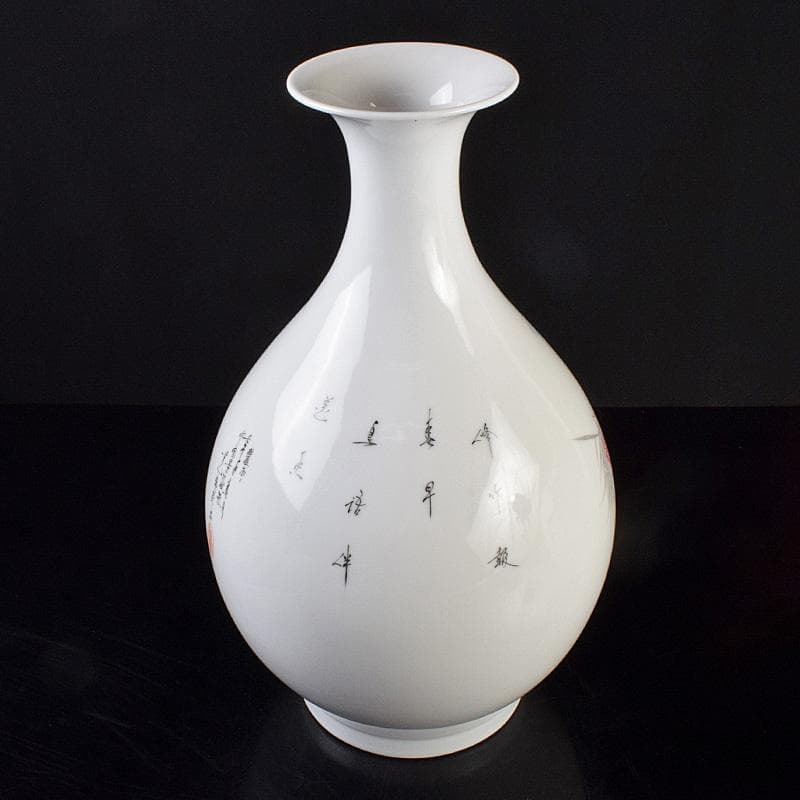 中国 余海犮作 景徳鎮製款 粉彩 漢詩花鳥文 玉