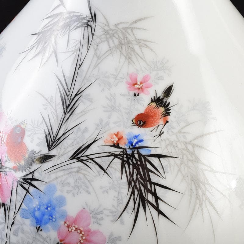 中国 余海犮作 景徳鎮製款 粉彩 漢詩花鳥文 玉