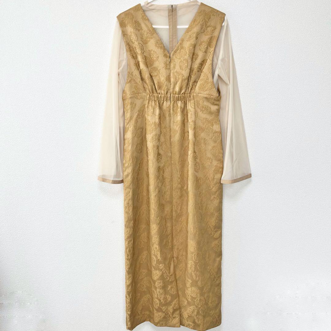 AIMER チュール シアー パーティドレス ジャガード Iライン イエロー