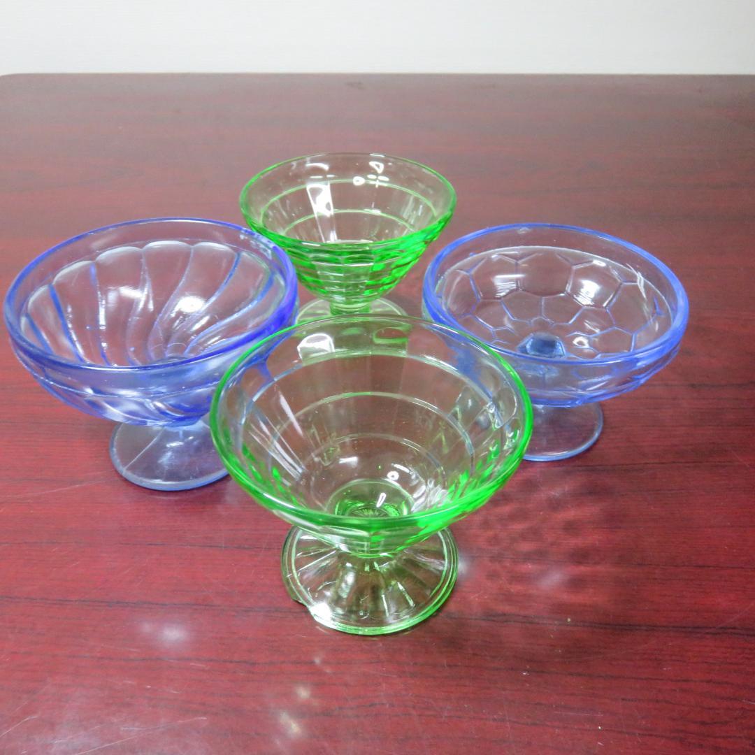 デザートグラス氷コップ色ガラス輪花ウランガラス色絵付明治大正