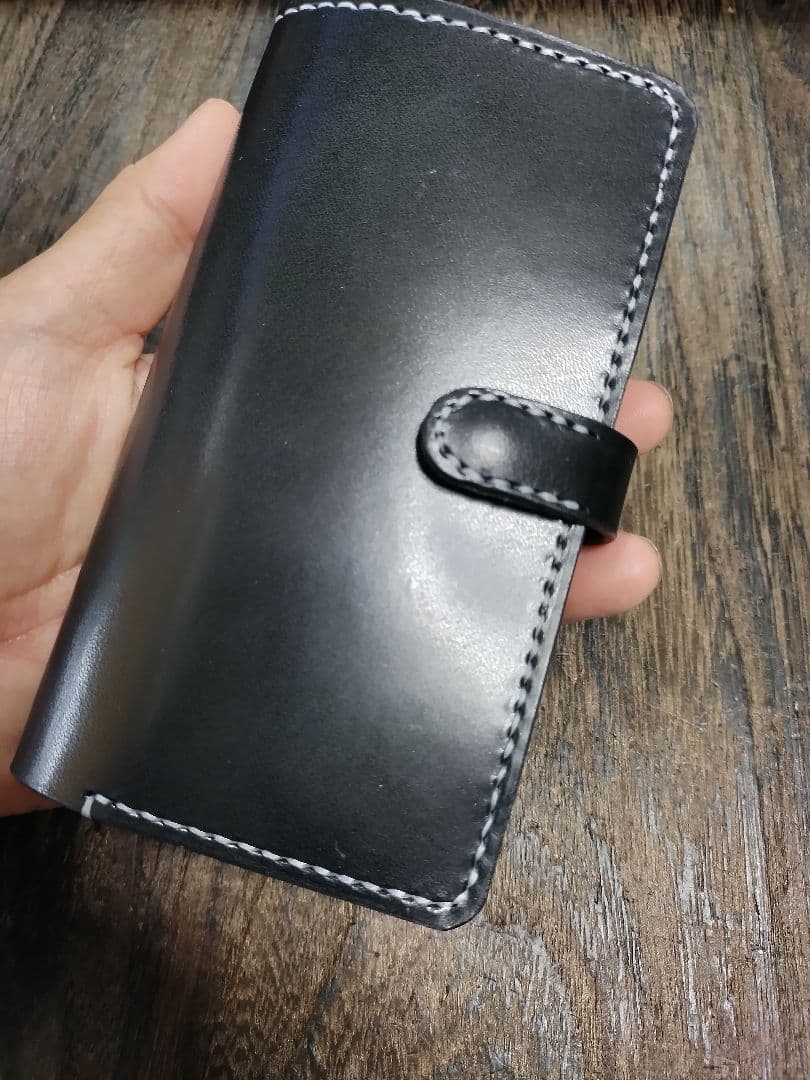 ホック式■レザーウォレット　ブラック＆ナチュラル