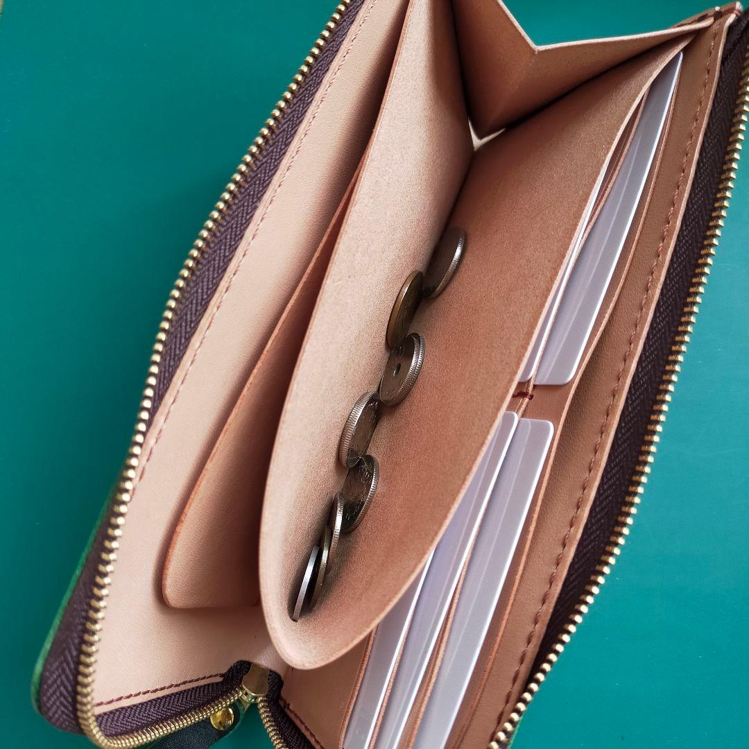 【かむ】ルガトショルダーグリーン　L字ファスナー長財布