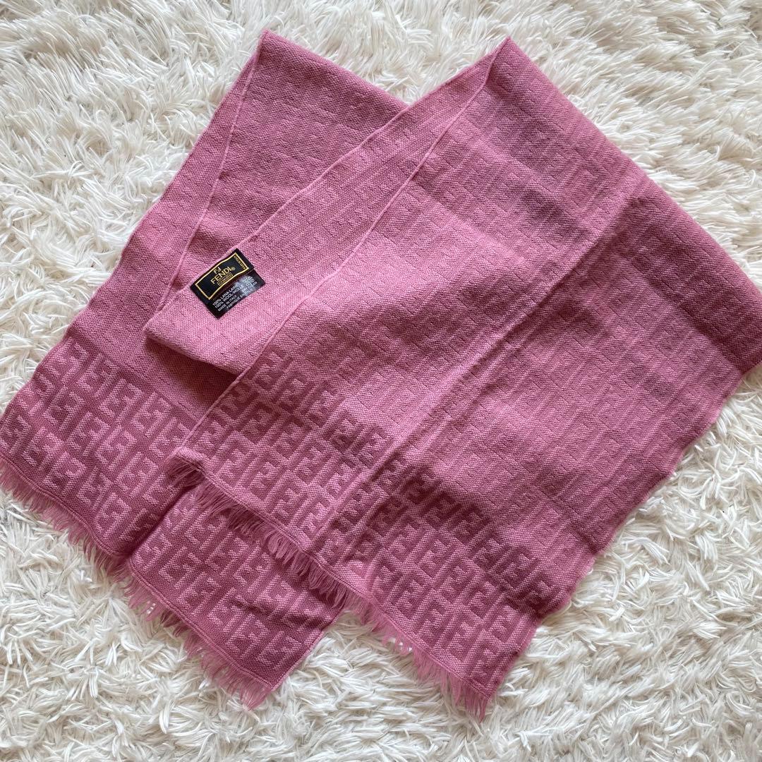 フェンディ☆FENDI 総柄 ズッカ柄 マフラー ピンク ラナウール100