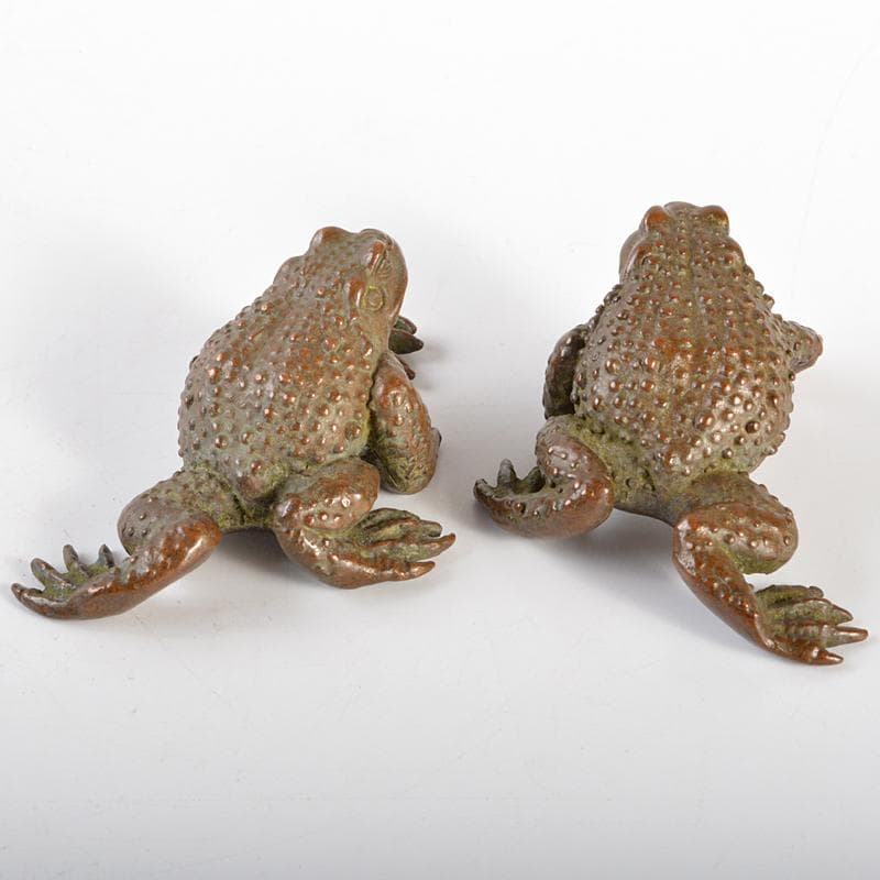 中国　古銅　蛙　紙鎮　置物　一對　C　R6733E