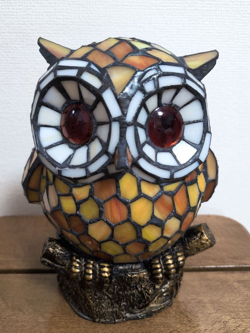 福をよぶフクロウ ステンドグラス アンティークランプ ガラス 梟 ライ