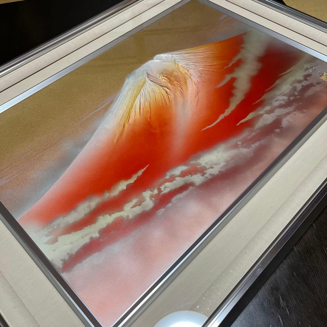 美芸彫金パネル 北晴山作 黎明赤富士 80cm 絵画 額縁 金属工芸 吉祥