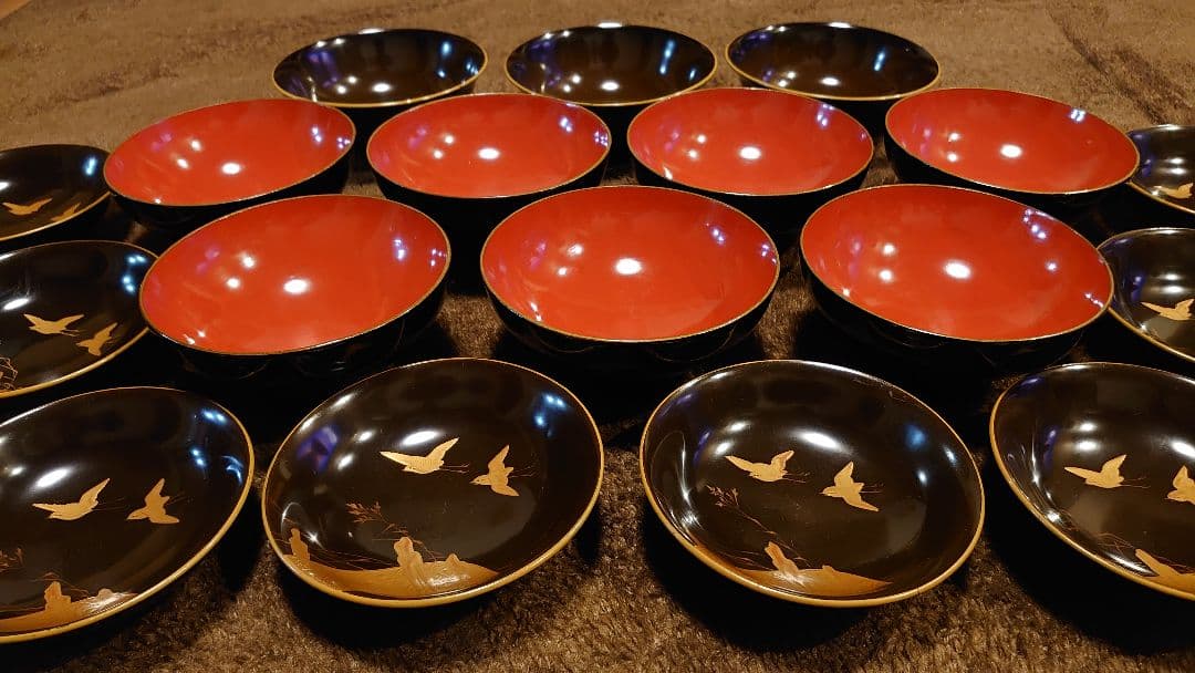 輪島塗 金蒔絵 蒔絵 波千鳥 蓋椀 10客