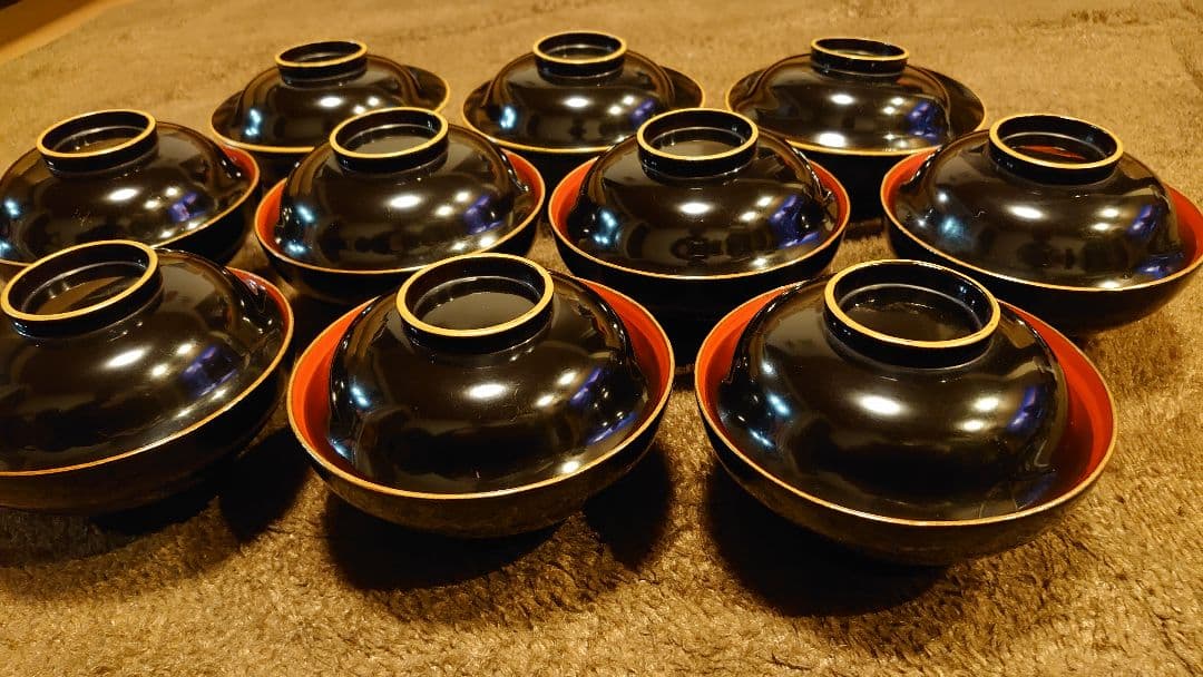 輪島塗 金蒔絵 蒔絵 波千鳥 蓋椀 10客