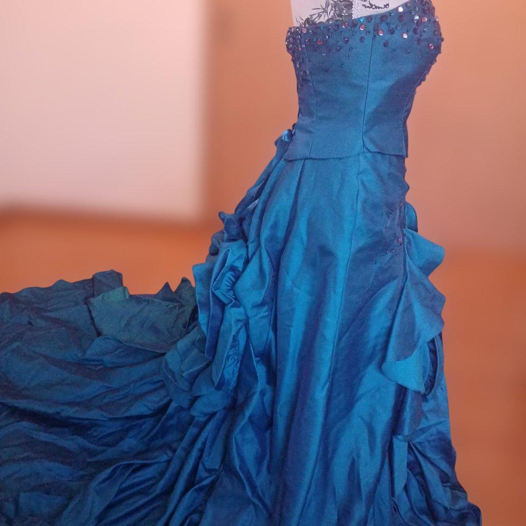 8～10号　サムシングブルー 薔薇フリル付きドレス