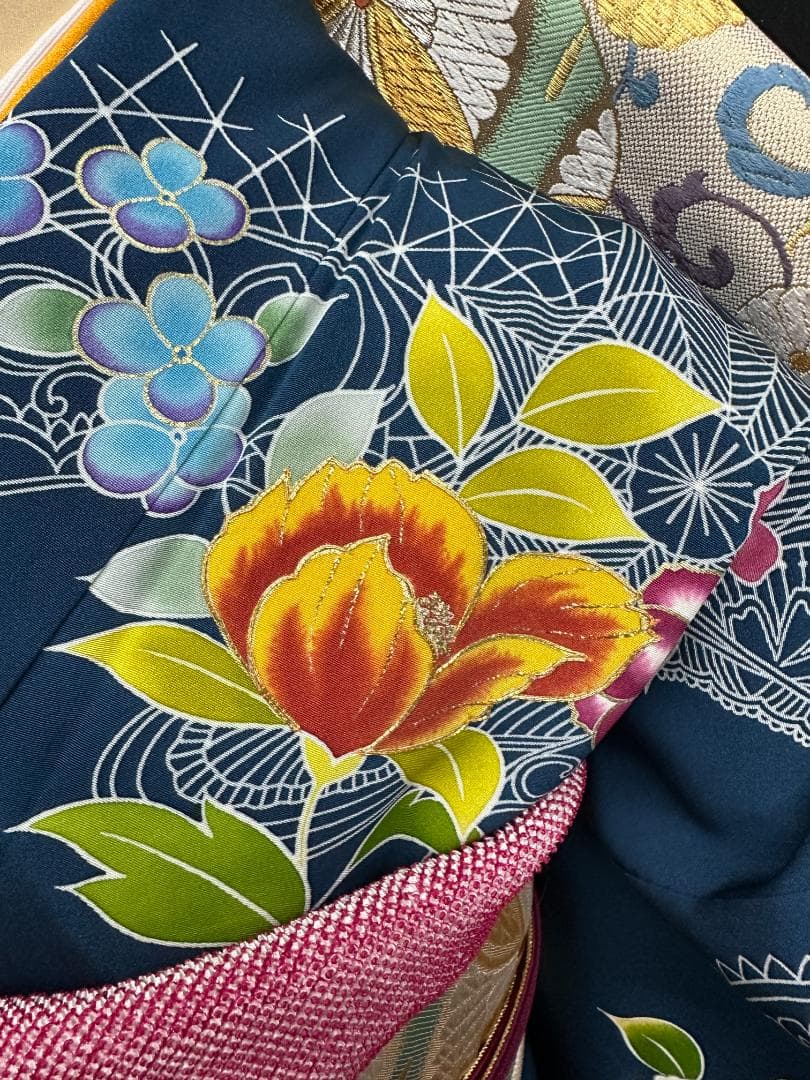 誰が袖好み 高島屋×千總 群青色 手描き友禅 振袖 落款あり 2025-26年