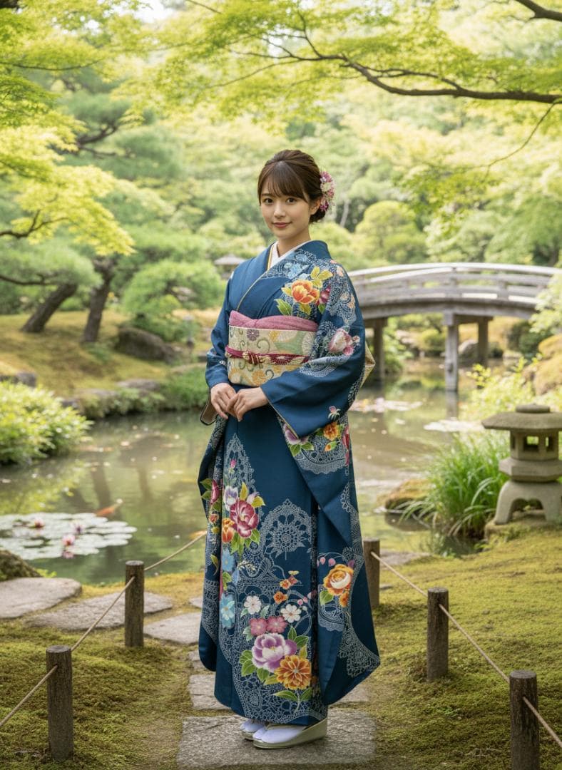 誰が袖好み 高島屋×千總 群青色 手描き友禅 振袖 落款あり 2025-26年