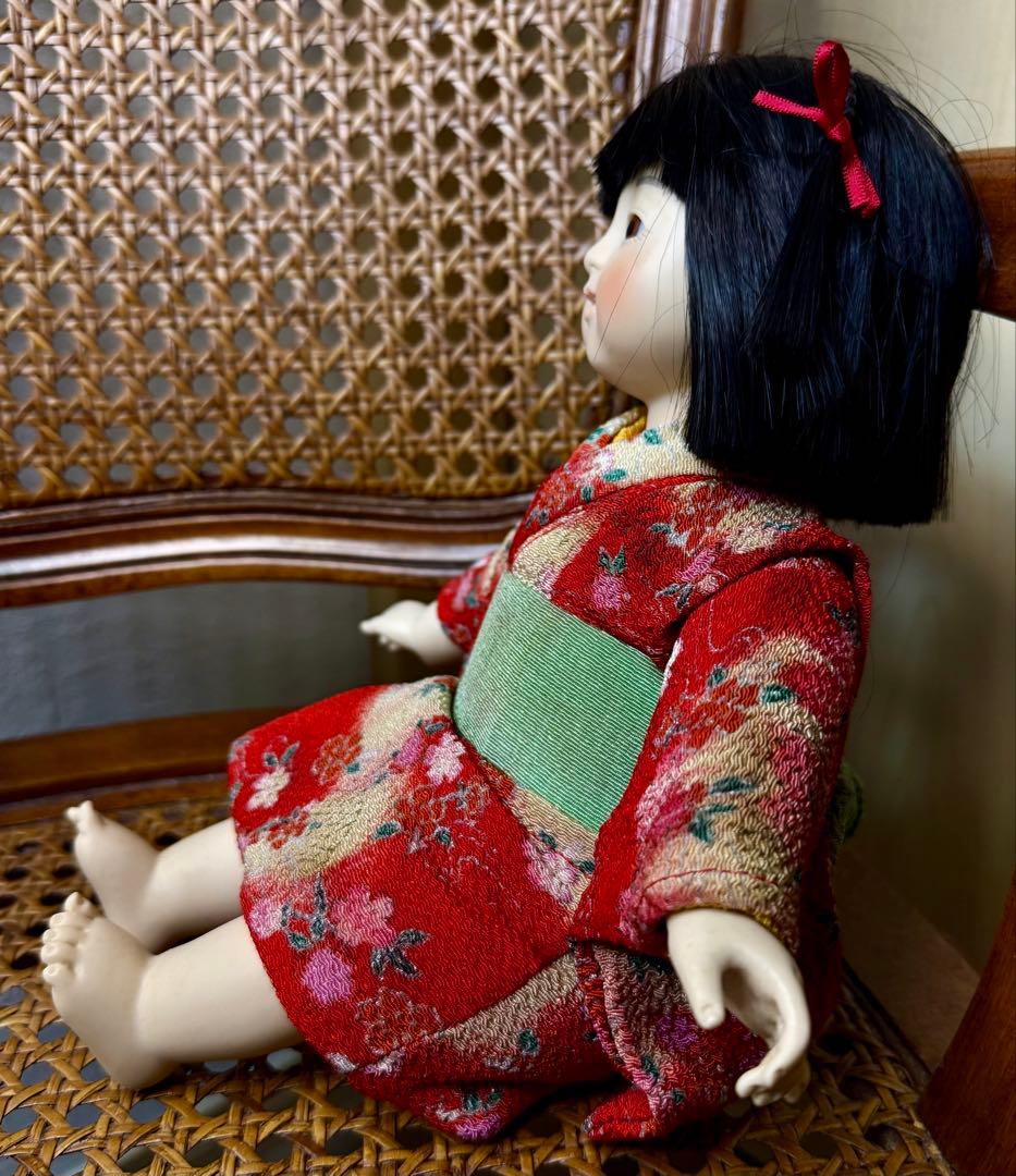 京おさな人形？ 創作人形 女の子 赤い着物 20cm 縮緬 詳細不明