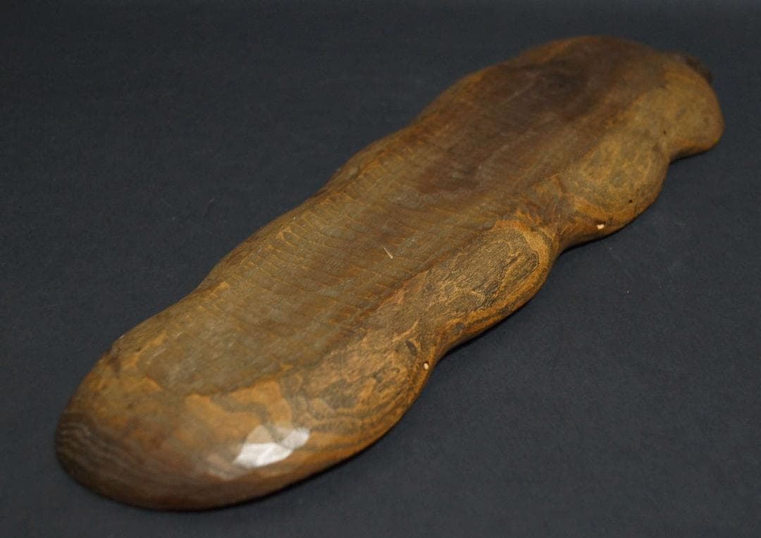 時代木彫 哲仙造 欅製 葉盆 一文字盆 刳り貫盆☆美しい木目