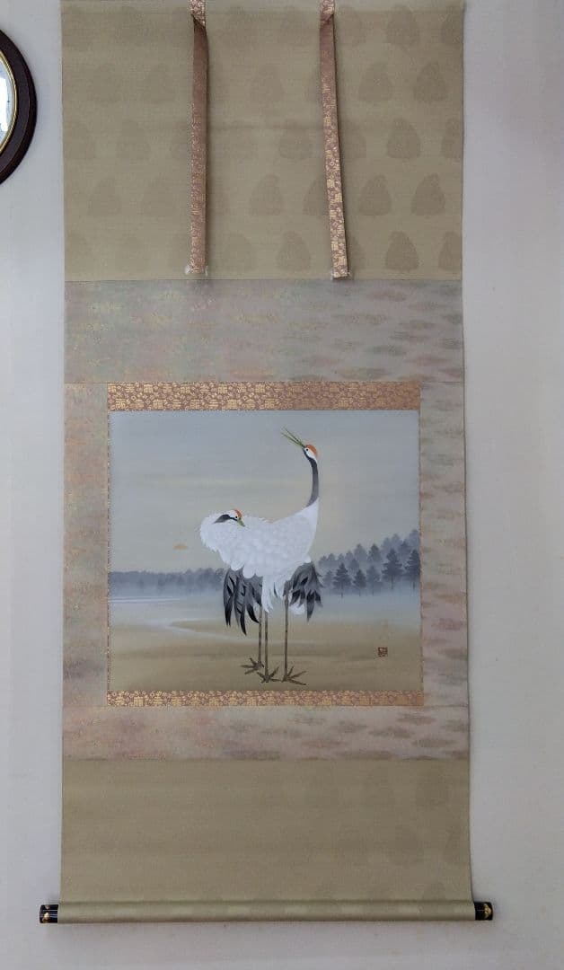 掛け軸　双鶴　梅木信作