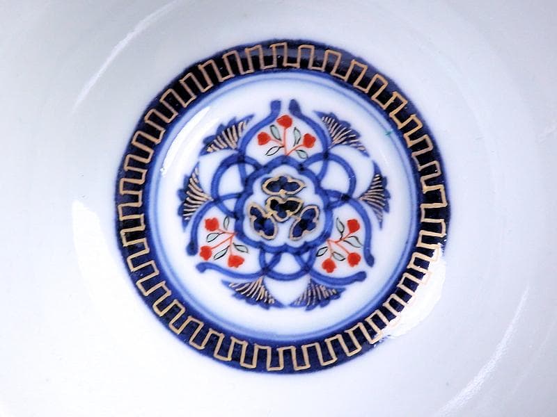 古伊万里 金襴手 瓔珞紋に花の図 蓋茶碗 江戸期 C000AS-CJa