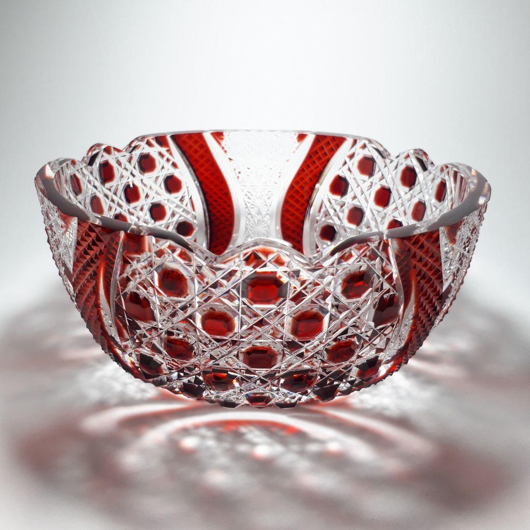 薩摩切子 門脇健二 作品 色被せガラス 八角籠目紋様 鉢 【希少レア作品】