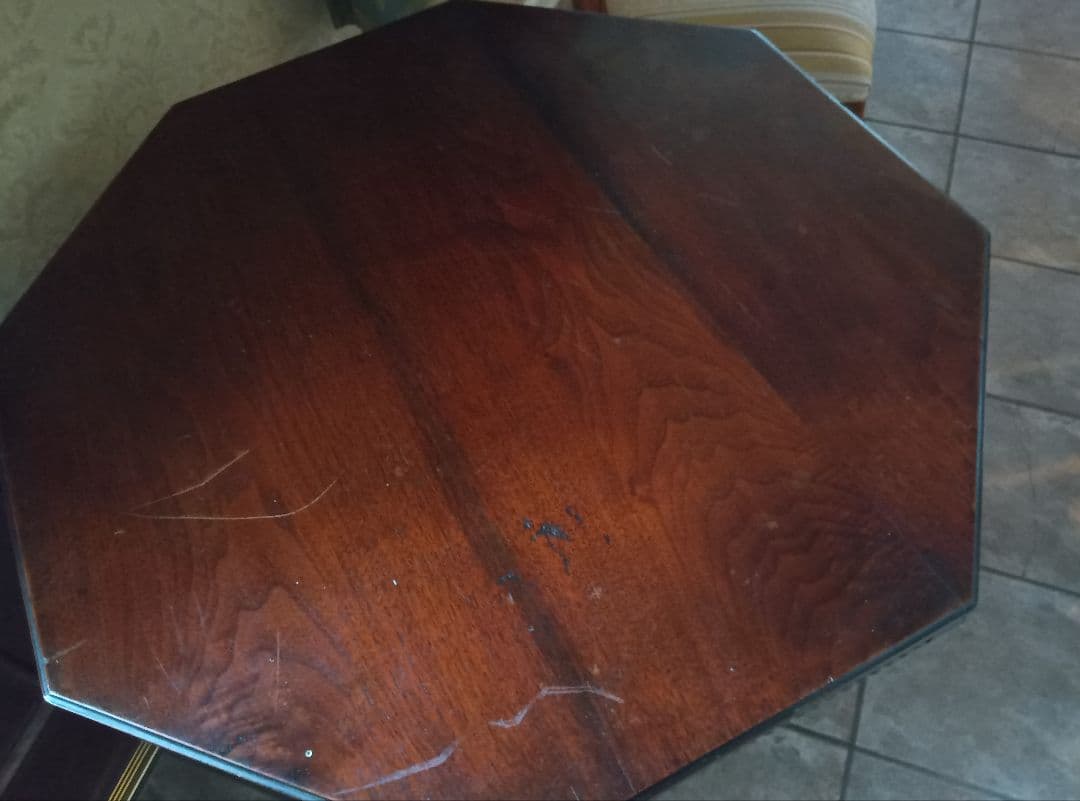 アンティーク1920年代頃 猫足フォルム 八角形ダークブラウン木製