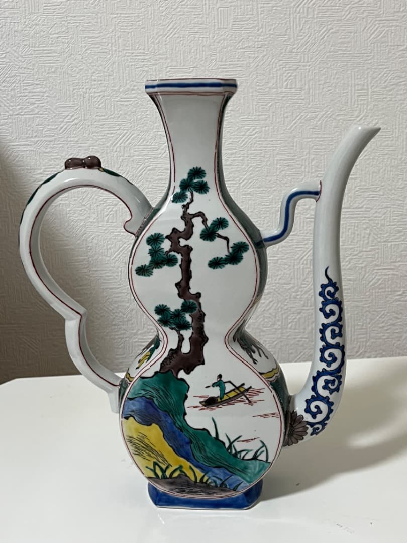 中国美術 唐人 山水 九谷焼 九谷風赤絵飾り水差/1個