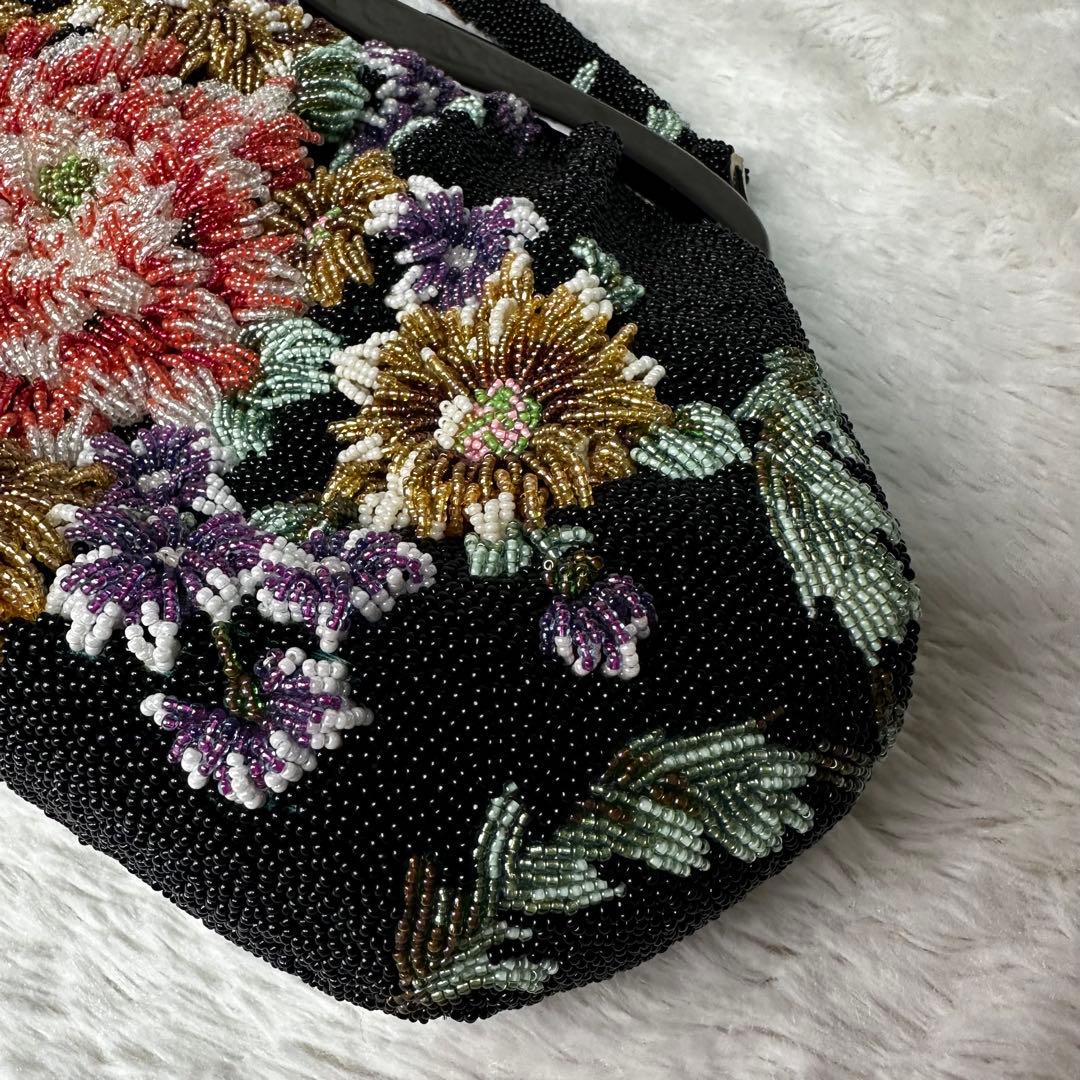 極美品 ビーズバッグ　アンティーク　総ビーズ 和装 花