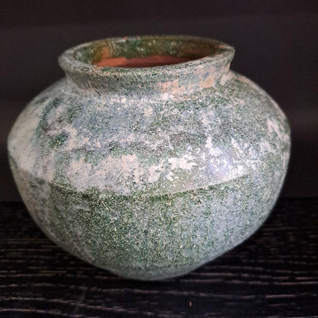 お値下げ中発掘品中国古玩緑釉銀化古壺一世紀頃漢時代