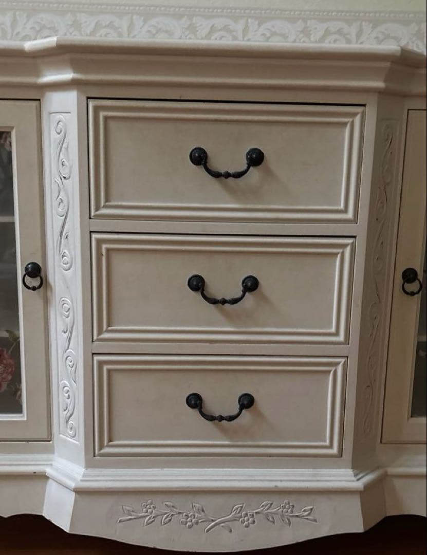 薔薇 キャビネット サイドボード 白家具 猫足