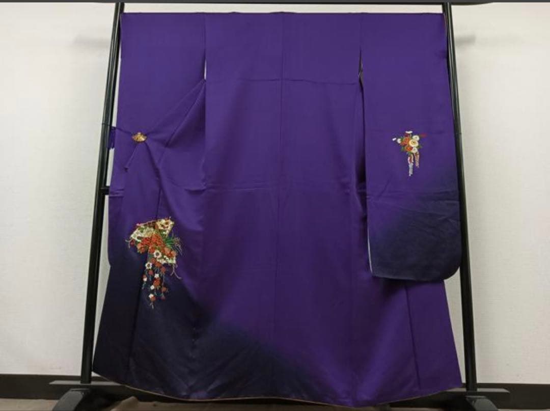 振袖フルセット6点Mサイズ正絹京友禅扇子銀駒刺繍