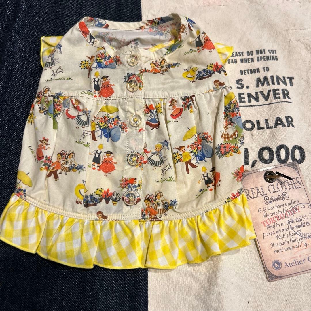 アトリエgg★エプロンドレス19ハーフ☆ピニーフラワーイエロー 昭和レトロエプロン黄花 | 古着と雑貨のお店 BALALAIKA