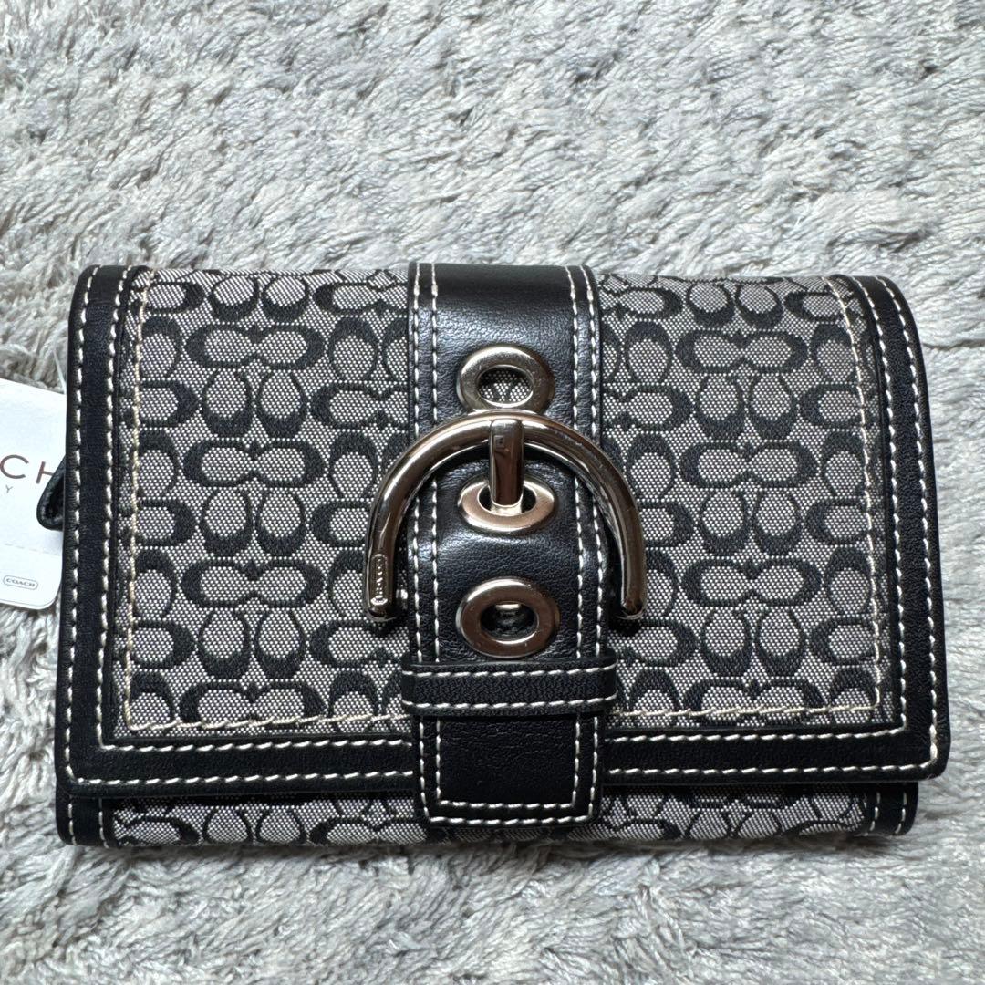 【未使用】COACH コーチ 二つ折り財布 シグネチャー ブラック