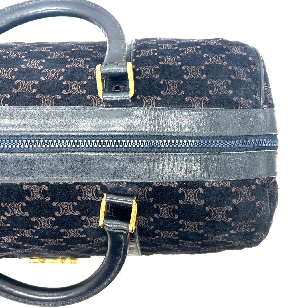 【美品】セリーヌ ボストンバッグ マカダム柄 ロゴプレート 金馬車