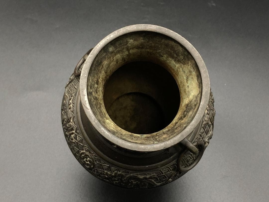 【 雨龍図銅花瓶 】 江戸期花入 蔵出品 　　K1205I