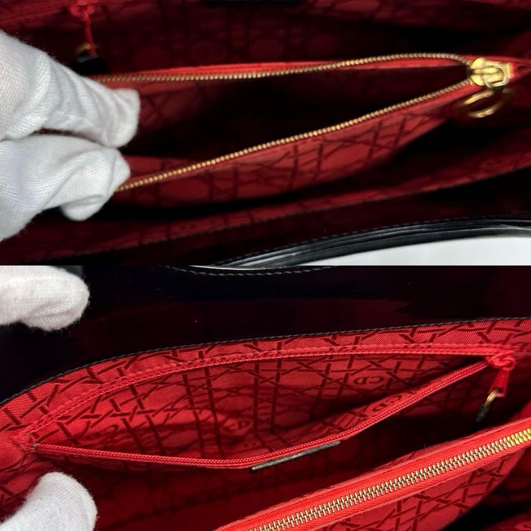 【美品】ディオール　ハンドバッグ　サークル　カナージュ　裏地総柄　パテントレザー