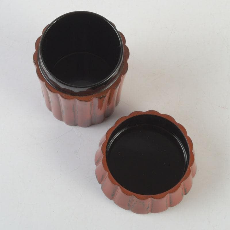 茶道具 輪島塗 久世宗春作 根来菊形 末広棗 共箱 V 9648